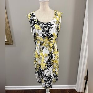 NWT Ann Taylor White Sleeveless Midi Dress with Yellow and Black Floral Print